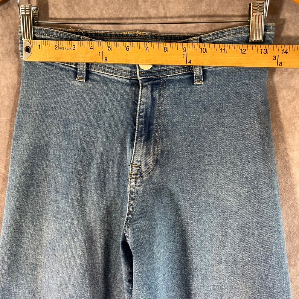 Zara Wide Leg Jeans Women 13-14 Blue High Rise Raw Hem Adjustable 26 in Waist - Picture 4 of 11
